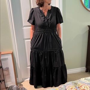 Quince Black Tiered Maxi Dress